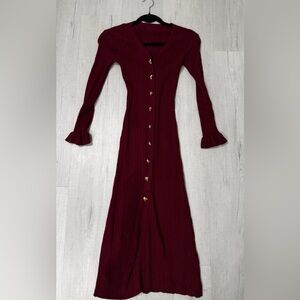 Elegant Burgundy Button-Down Dress with gold accents